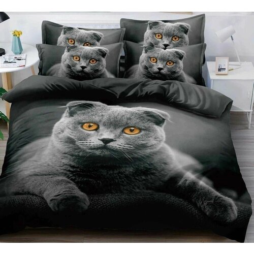 Постельное белье евро, 3D принт, поплин, 2 наволочки 70х70