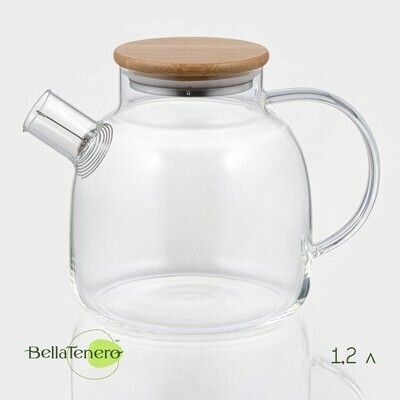 Заварочный чайник BellaTenero Эко 1.2 л с бамбуковой крышкой металлический фильтр стекло