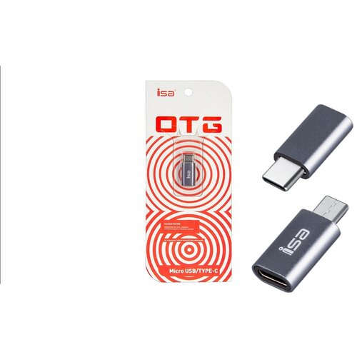 Переходник адаптер Micro USB на Type-C, ISA G-03, OTG, Серый переходник адаптер type c на micro usb isa g 05 otg серый