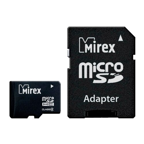 Карта памяти Mirex microSDHC Class 4 + SD adapter 4 GB чтение: 12 MB/s запись: 5 MB/s адаптер на SD