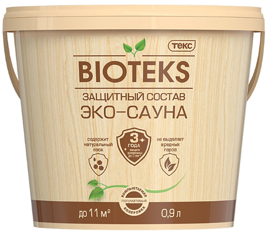 Защитный состав Bioteks Эко-сауна, полуматовый, бесцветный, 0,9 л