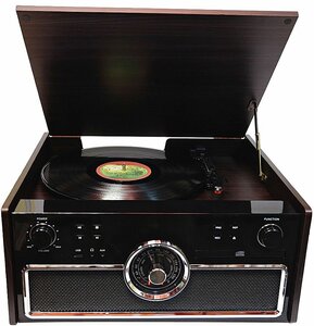 Фото Виниловый проигрыватель пластинок Audio-Retro RP-188/ Радиоприёмник AM/FM, CD, USB, Bluetooth/ Ретро/ Музыкальный центр/ темно-коричневый