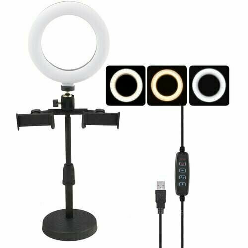 Селфи-лампа кольцевая DK-099 16см штатив USB 3 режима света регулятор яркости держатель ДУ 89000₽