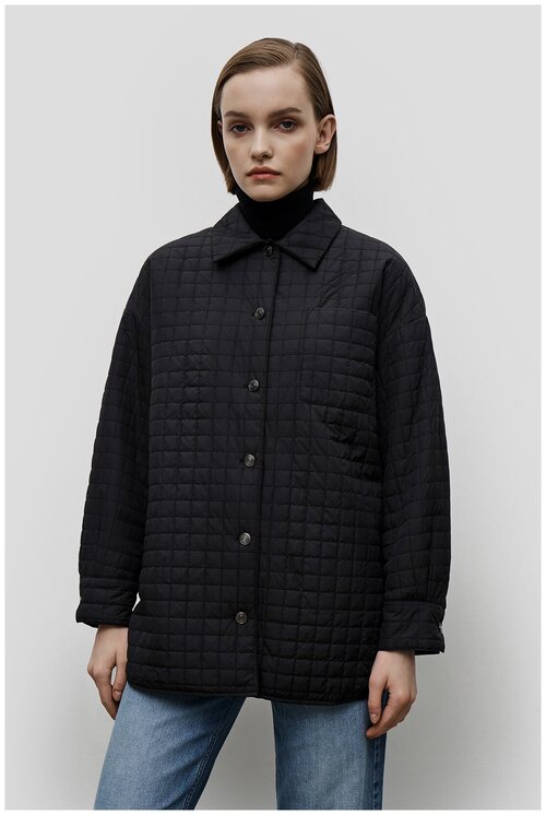 куртка-рубашка  Baon, демисезон/лето, средней длины, оверсайз, манжеты, стеганая, водонепроницаемая, размер 46, черный