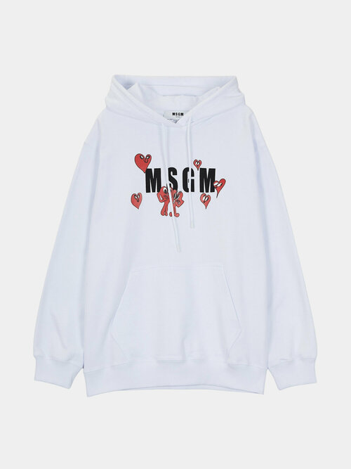 Худи MSGM, силуэт свободный, средней длины, капюшон, размер L, белый