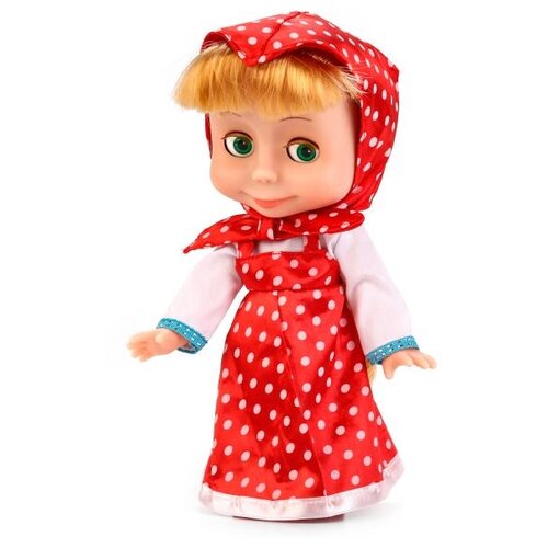 Интерактивная кукла Карапуз Маша и Медведь, в платье в горох, 25 см 83033B красный