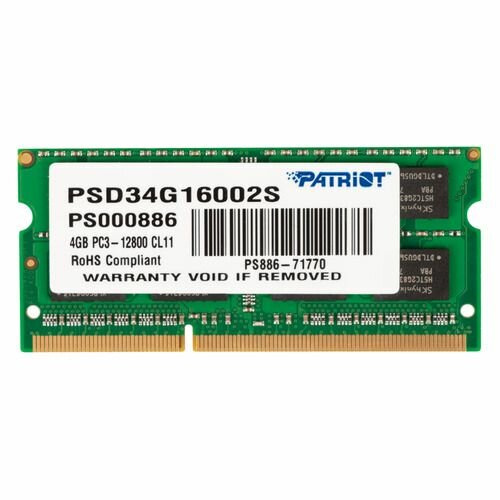 Оперативная память Patriot PSD34G16002S DDR3 - 1x 4ГБ 1600МГц, для ноутбуков (SO-DIMM), Ret