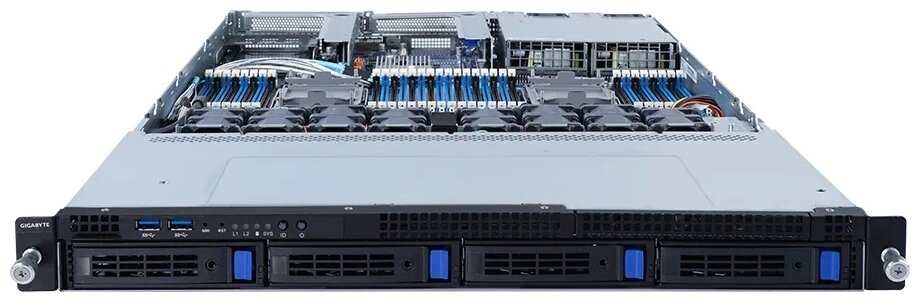 Сервер GIGABYTE R182-340 (rev 100) без процессора/без ОЗУ/без накопителей/количество отсеков 35" hot swap: 4/LAN 1 Гбит/c