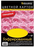 Цветной картон гофрированный с глянцем BRAUBERG, A4, 10 л., 10 цв.