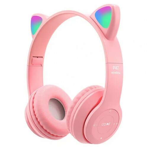 Наушники беспроводные Bluetooth Cat Ear P47M со светящимися кошачьими ушками - розовый 96500₽
