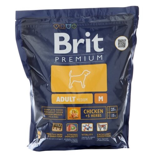 Корм BRIT Premium Dog Adult Medium с курицей для взрослых собак средних пород (10–25 кг) 1 кг