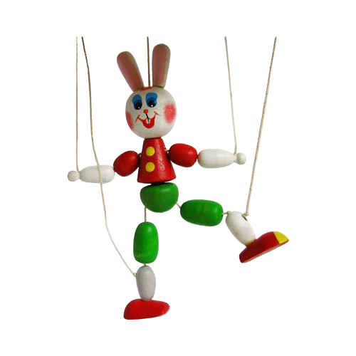 игрушка дергунчик на пружинке дпс КЛИМО Кукла Марионетка Зайчик (СМ3) красный/зеленый/белый