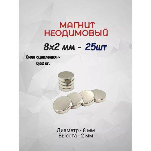 Магнит неодимовый 8х2 - 25шт 220₽