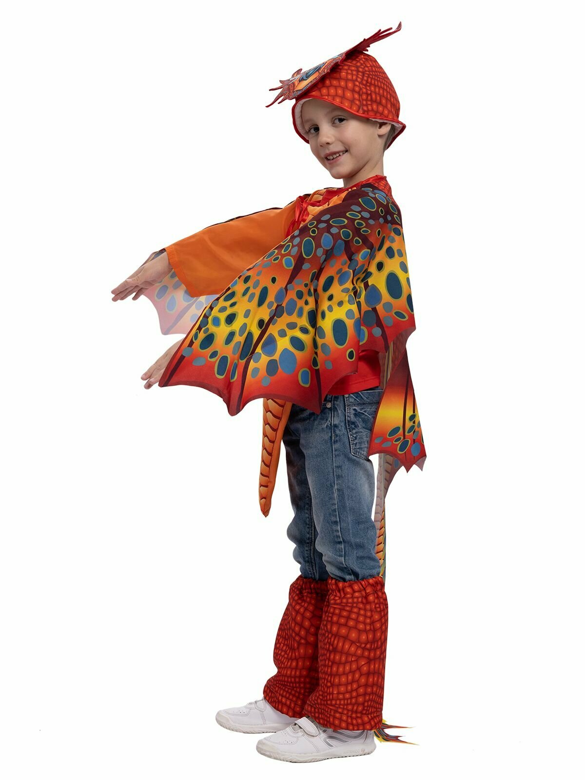 Детский карнавальный костюм красный Дракон на рост 116-122 (размер 30) — фото 1
