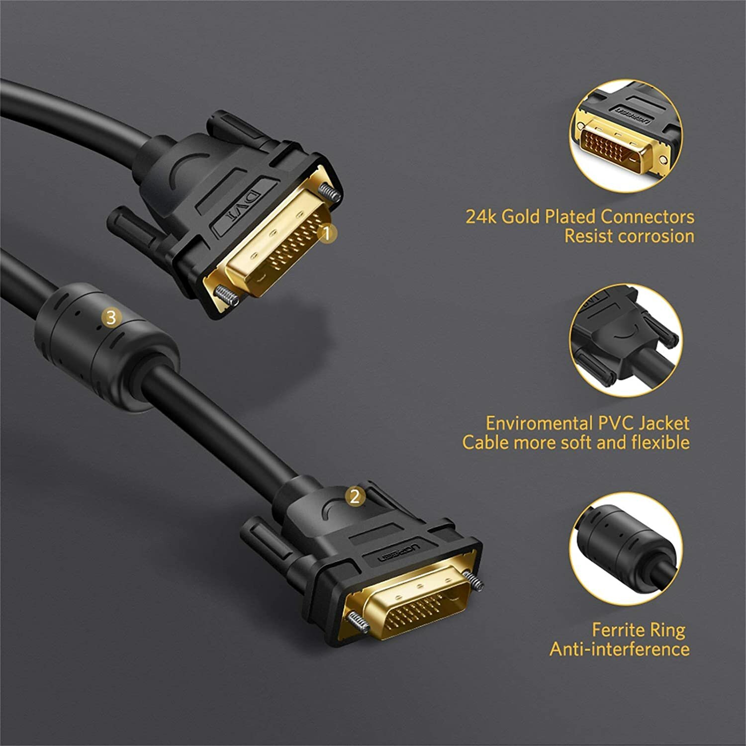 Кабель интерфейсный UGREEN 30741_ DVI (24+5)(M)/VGA(M), 1м, черный - фото №6