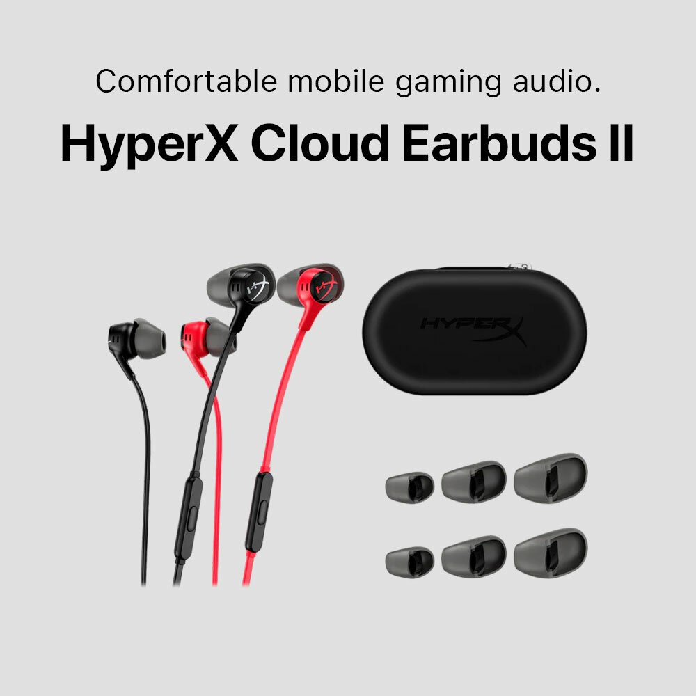 Игровые наушники HyperX Cloud Earbuds II (70N24AA), черный, внутриканальные, электретный конденсаторный микрофон — фото 1