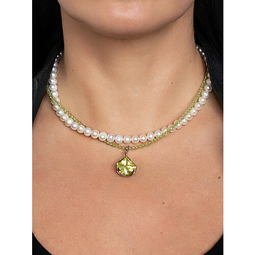 фото Чокер jewelry a vento, фианит, жемчуг пресноводный культивированный, хризолит, длина 35.5 см, жемчужный
