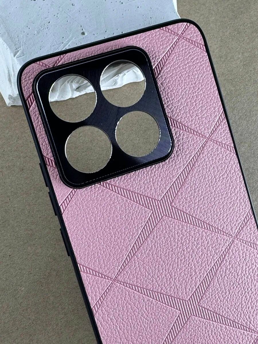 Чехол Xiaomi 14T (Чехол на Сяоми 14Т) с защитой камеры, текстура кожи, розовый — фото 1
