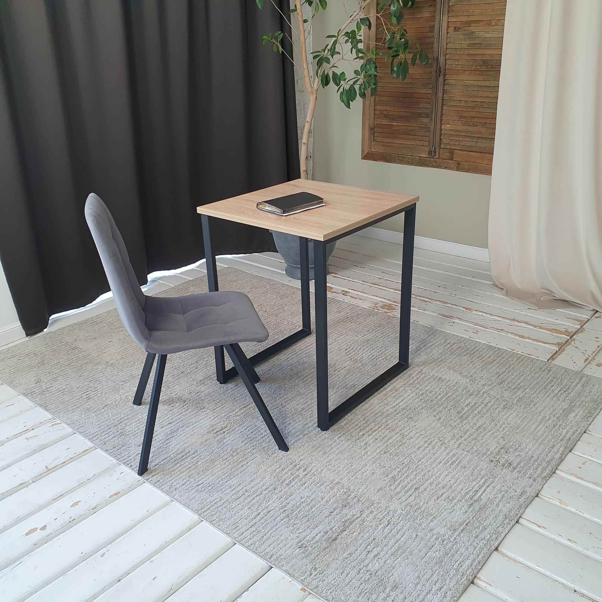 Письменный стол лофт Дуб 60*60 см. Черные ножки — фото 1