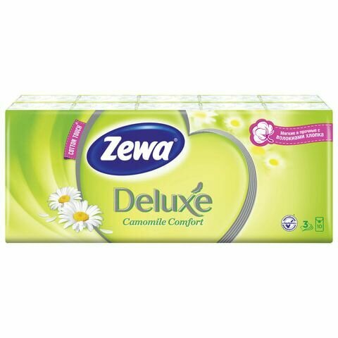Платки носовые Zewa Delux, 3-х слойные, 10 шт, аромат ромашки (53107)
