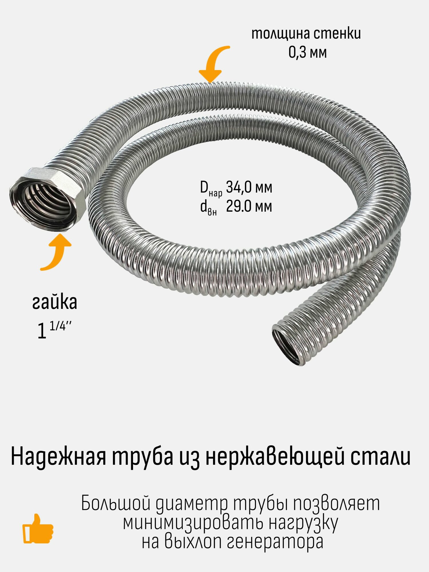 Картинки 1,5 м, гайка 1 1/4" Труба для отвода выхлопных газов генератора из нержавеющей стали