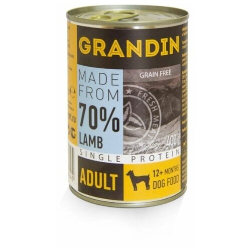 Grandin Adult Консервы для взрослых собак всех пород с ягненком и льняным маслом, 400г, 5 шт