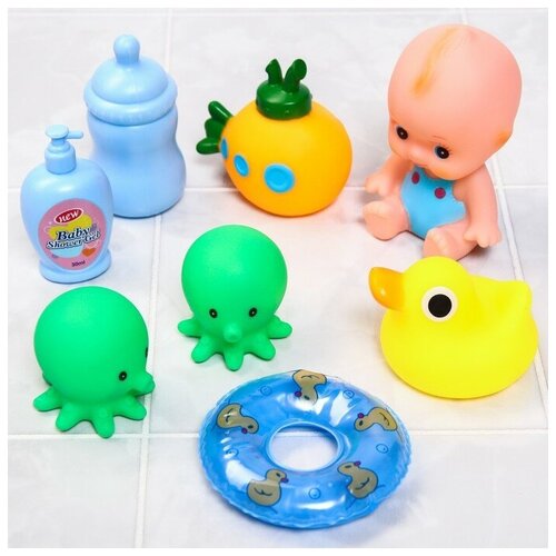 Крошка Я Набор резиновых игрушек для ванны «Игры малыша», 7 шт, с пищалкой, Крошка Я