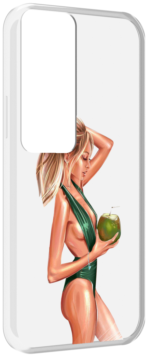 Чехол MyPads девушка-с-кокосом-в-зеленом-купальнике женский для Tecno Pova Neo 2 задняя-панель-накладка-бампер