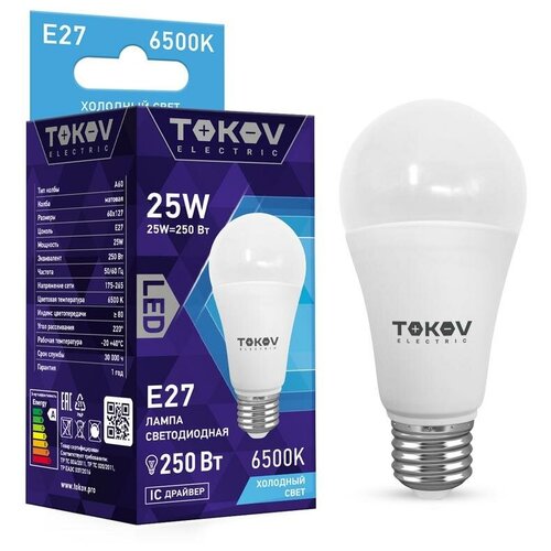 Лампа светодиодная 25Вт А60 6500К Е27 176-264В | код. TKE-A60-E27-25-6.5K | TOKOV ELECTRIC (25шт. в упак.)