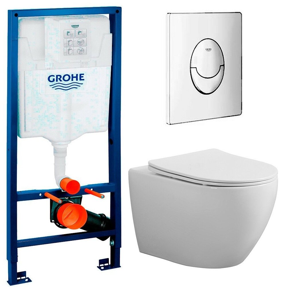 фото Инсталляция Grohe Rapid SL 38721001 + унитаз Esbano Azalea white безободковый с сиденьем