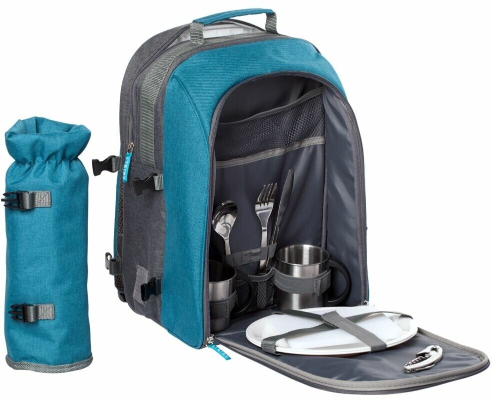Набор для пикника Fridag на 2 персоны серый с голубым 27x40x22 см рюкзак - полиэстер; приборы и кружки - нержавеющая сталь; разделочная доска и тарелки - пластик