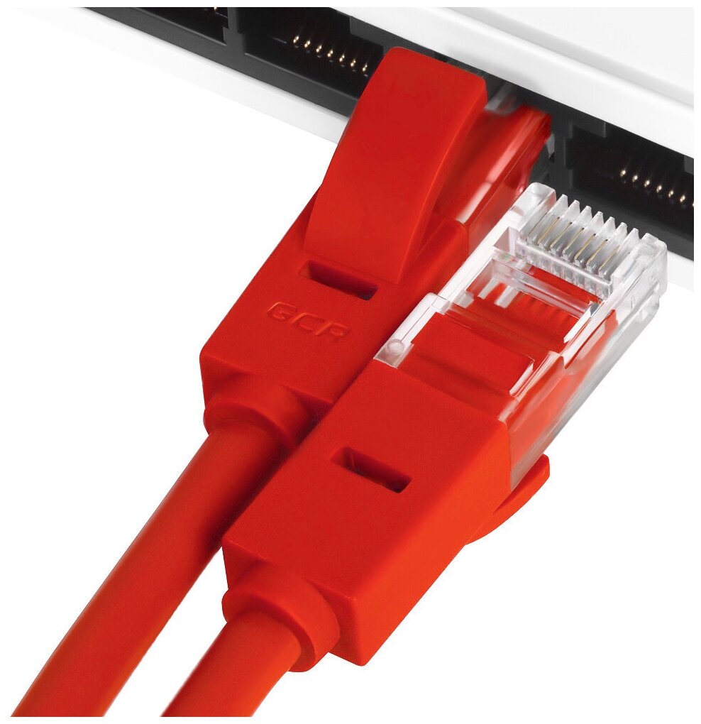 GCR Патч-корд прямой 30.0m UTP кат.5e, красный, 24 AWG, литой, ethernet high speed 1 Гбит/с, RJ45, T568B Green Connection - фото №3