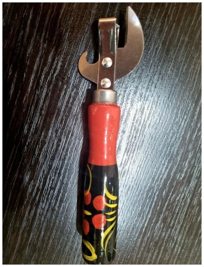 Открывашка для консервов с художественной росписью "Хохлома", открывалка для банок, консервный нож