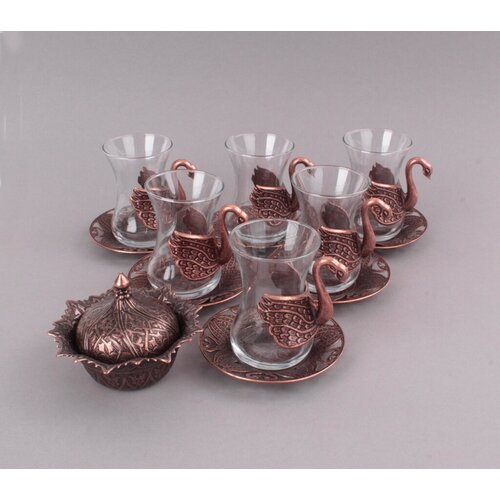 Чайный сервиз армуды Лебеди на 6 персон Медь 8133₽