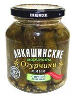 Огурчики мини с пряной зеленью по-астрахански ЛУКАШИНСКИЕ стеклянная банка 340 г