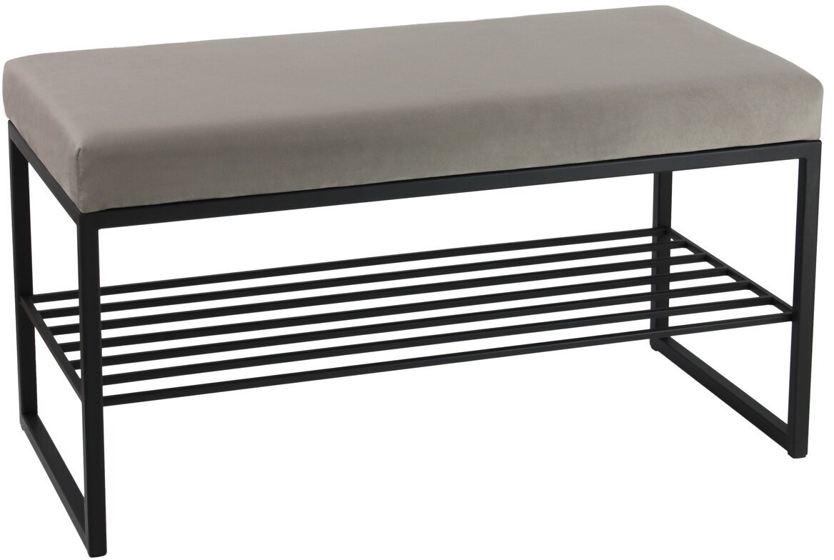 Банкетка в прихожую GREENWEEN RUBY MINI, черный каркас, сидение велюр цвет серый, 850х400х450 — фото 1