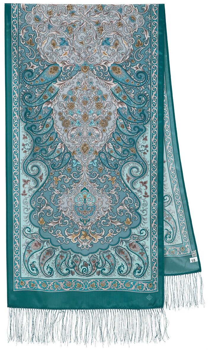 Шарф Павловопосадская платочная мануфактура для женщин,190х50 см, one size, зелeный