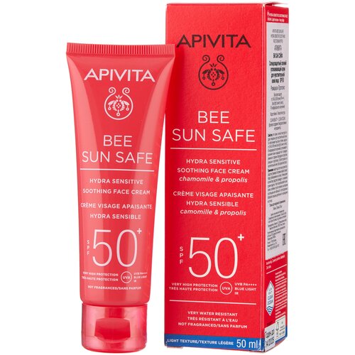APIVITA БИ САН сэйф Солнцезащитный свежий успокаивающий крем для чувствительной кожи лица SPF50+, 50 мл apivita солнцезащитный успокаивающий крем для чувствительной кожи лица