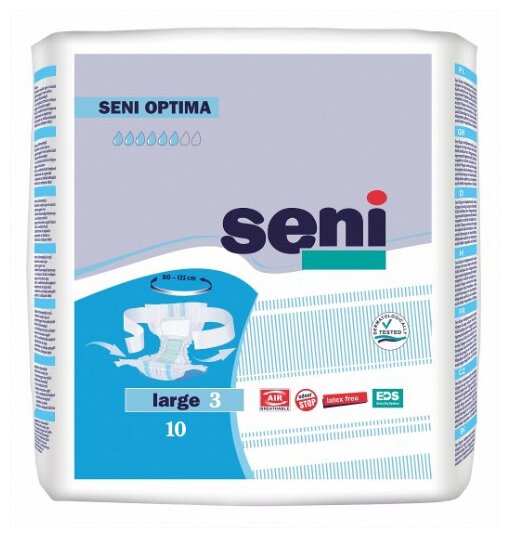 Подгузники для взрослых Seni Optima Large, 3 размер, 80-125см, 10шт.