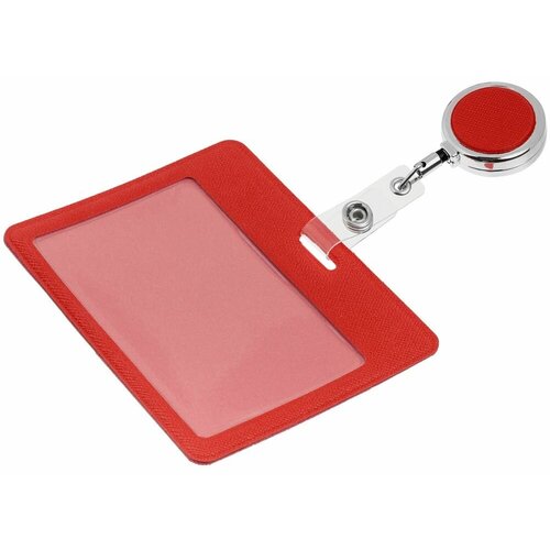 Чехол для карточки с ретрактором Devon, красный, чехол: 7,4х9,5 см; ретрактор: диаметр 3,2 см, длина шнура 60 см, искусственная кожа; металл