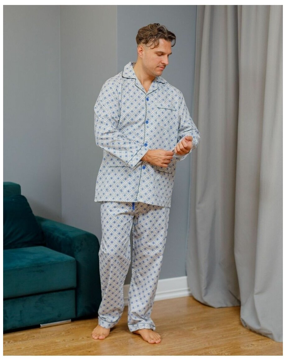 Пижама NUAGE.MOSCOW, рубашка, брюки, пояс на резинке, карманы, размер 46, мультиколор - фотография № 8