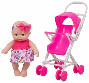 Фото Набор Кукла Пупс с коляской /Розовый мини пупс для девочки 14 см
