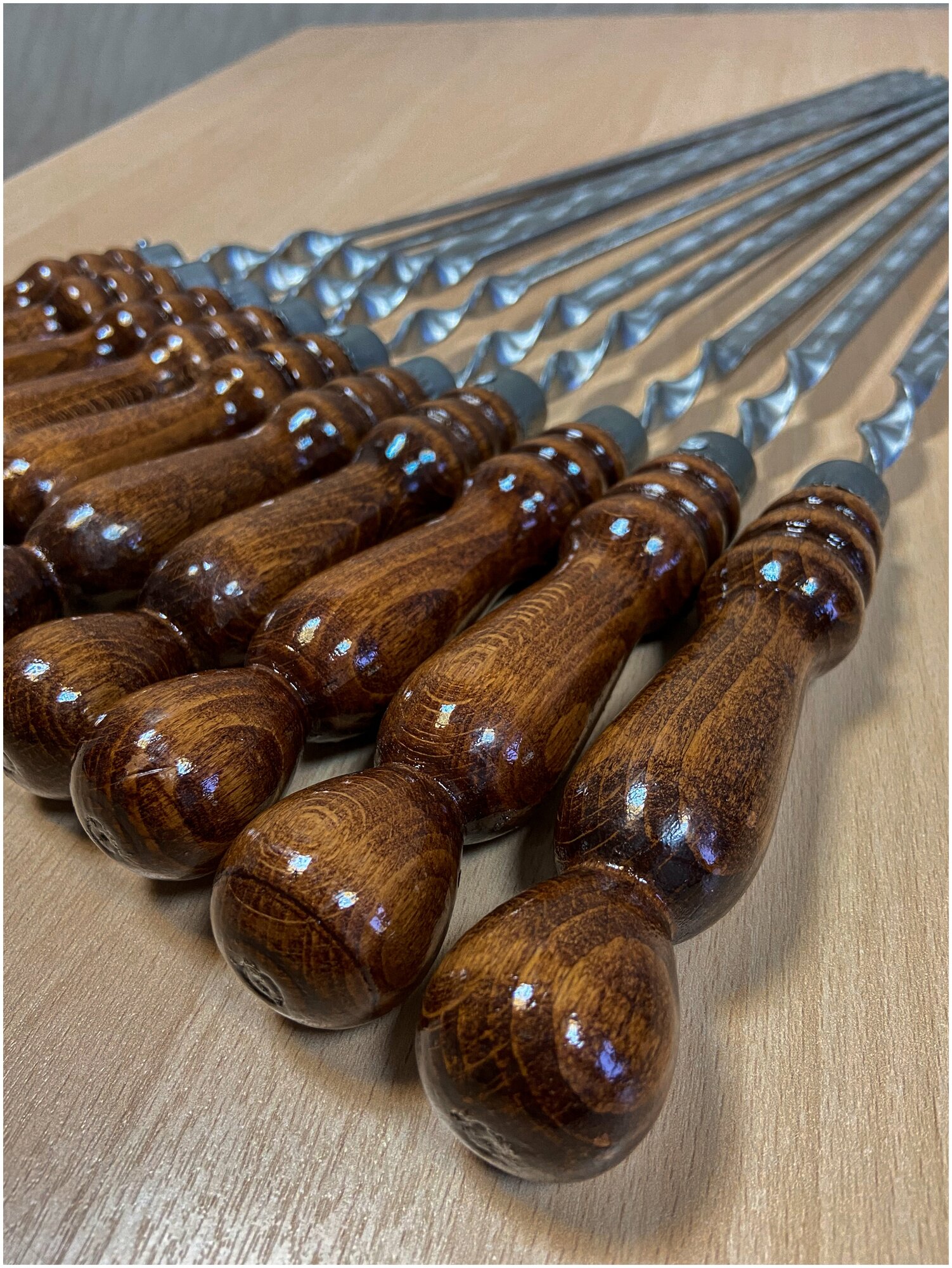 Шампуры для мяса, набор 8шт, 50см, с деревянной ручкой, из нержавеющей стали, ширина 12мм - фотография № 4