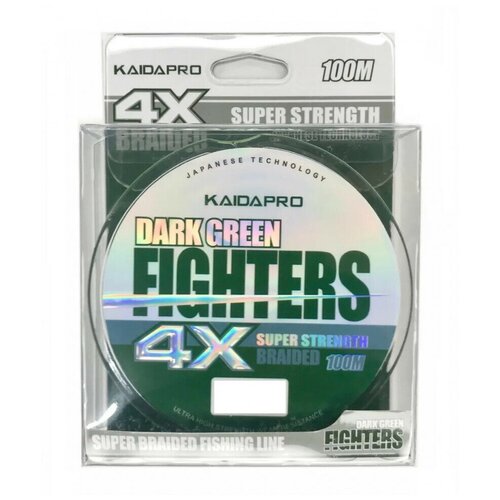 Шнур плетеный Kaida Pro Dark Green Fighters 4x толщина 0,2 мм тест 16.44 кг 100 м цвет Зеленый
