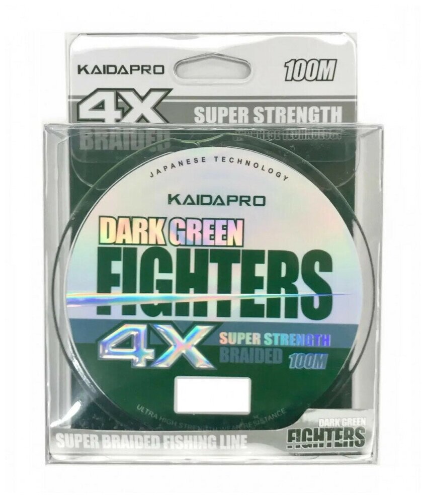 Шнур плетеный Kaida Pro Dark Green Fighters 4x толщина 02 мм тест 16.44 кг 100 м цвет Зеленый