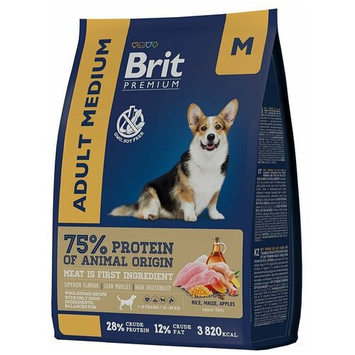 Brit Premium Dog Adult Medium с курицей для взрослых собак средних пород, 1кг, 1шт