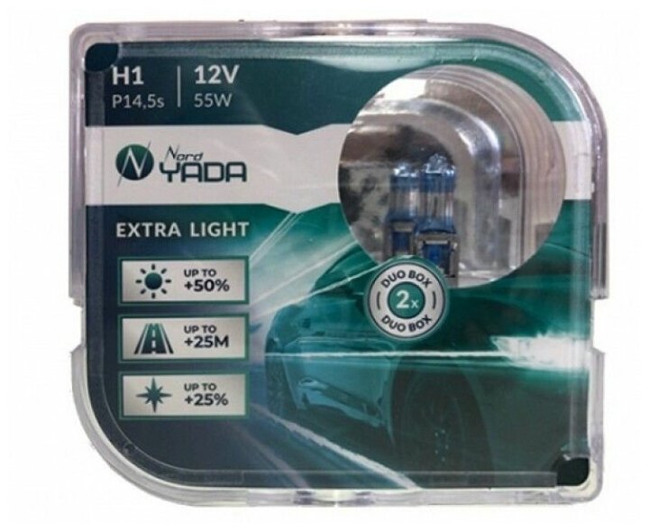 Лампа автомобильная H1 12V 55W EXTRA LIGHT +50 % Plastic case - 2шт. Nord YADA