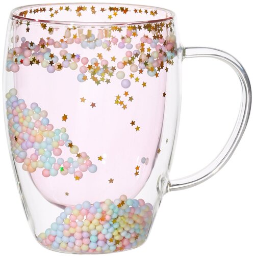 Кружка Kuchenland, 330 мл, с шариками, стекло Б, розовая, Звезды, Air dеcor