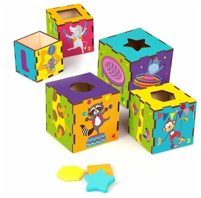Умные кубики Веселый Цирк 3в1: кубики, сортер, пирамидка Mapacha 962111