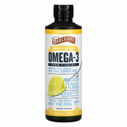 Barlean&#x27; s, Омега-3, рыбий жир, лимонный крем, 454 г (16 унций)